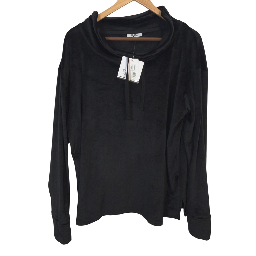 Roudelein Velour Top Womens Large Black NWT Cowl Neck Long Sleeve Pullover